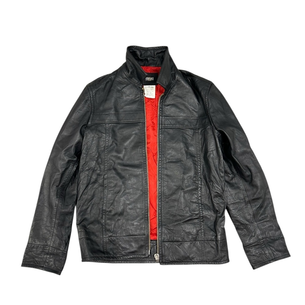 Authentic Vintage Versace Black Leather Jacket with Red Lining
